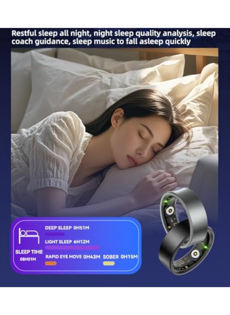 Smart Ring, Activity & Fitness Tracker Ring for Women/Men, No APP Subscription, Fitness Tracking Smart Ring with /Heart Rate/Waterproof (Black, #10)