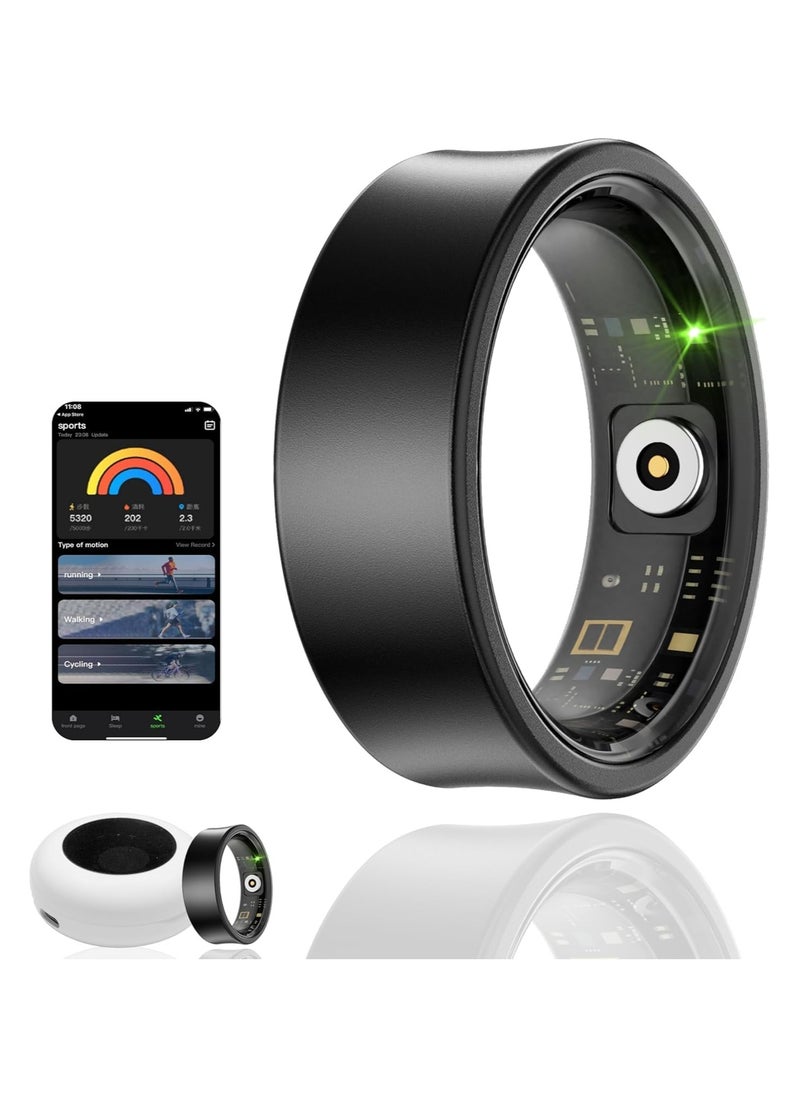 Smart Ring, Activity & Fitness Tracker Ring for Women/Men, No APP Subscription, Fitness Tracking Smart Ring with /Heart Rate/Waterproof (Black, #10)
