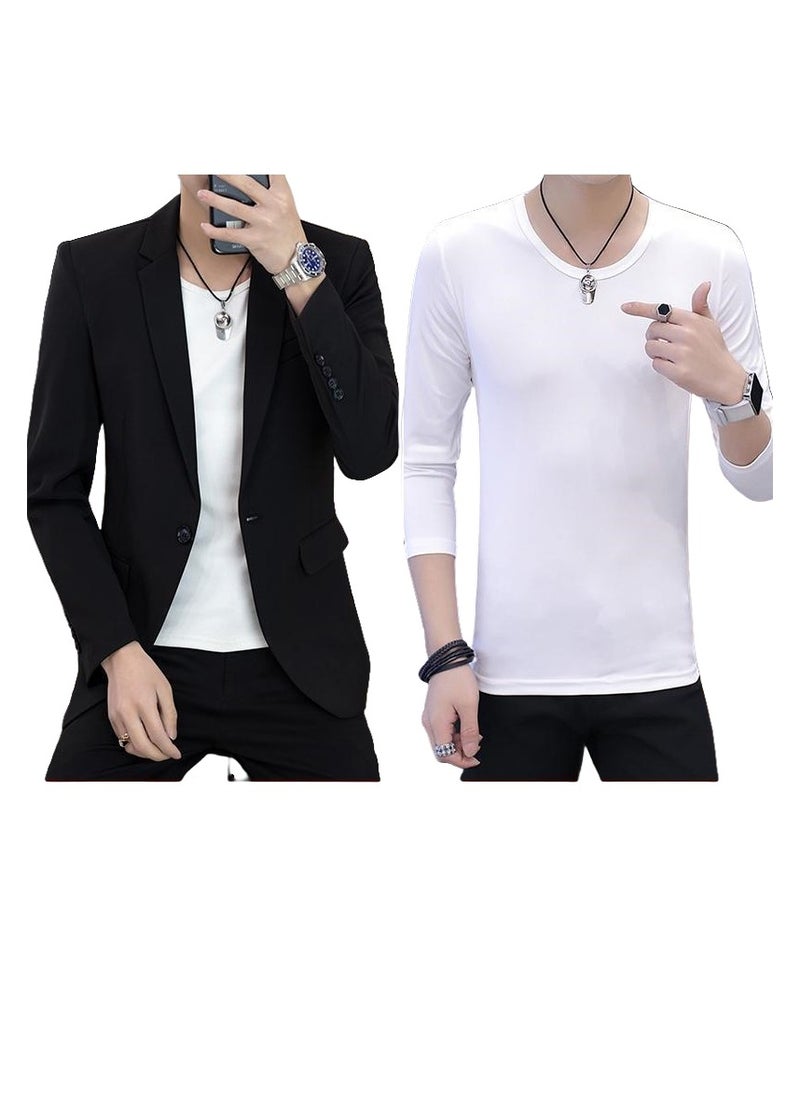 New Business Casual Slim-fit Suit And Polo Shirt