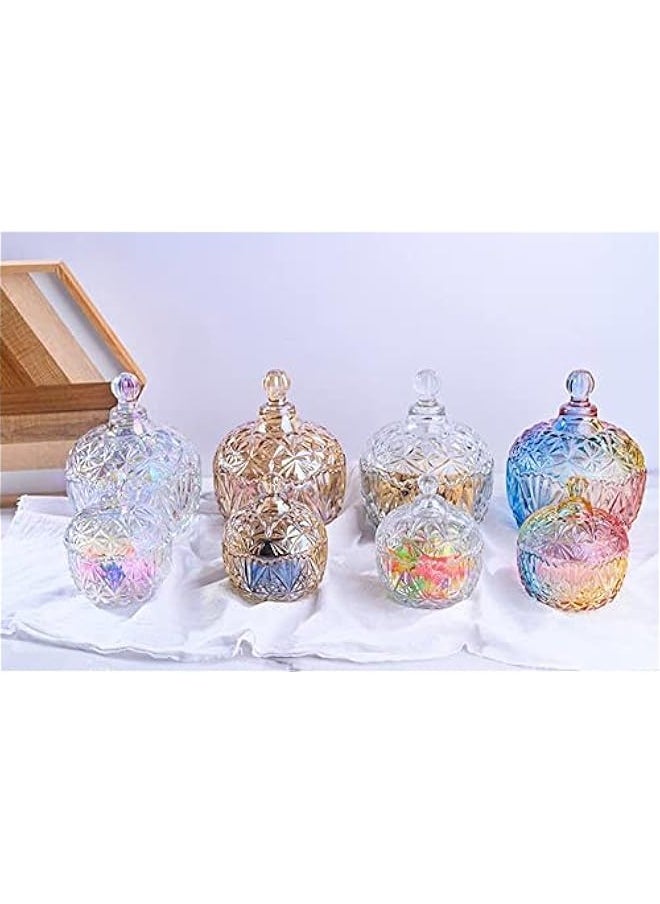 Colorful Crystal Glass Jar, Sugar Bowl Candy Dish, Snacks Storage Jar with Lid, Decorative Trinket Cosmetics Display Pot for Dressing Table Bathroom Parties Xmas, Gift for Girl (14.5 * 14.5 * 19.5)