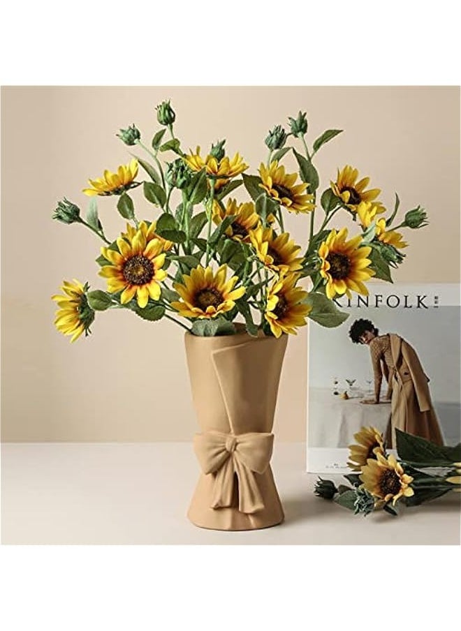 creative ceramic vase floral set home living room dining table decorations ornaments for Office Decor Home Table Garden Creative Gift-Single bottle (apricot grey yellow) no flower