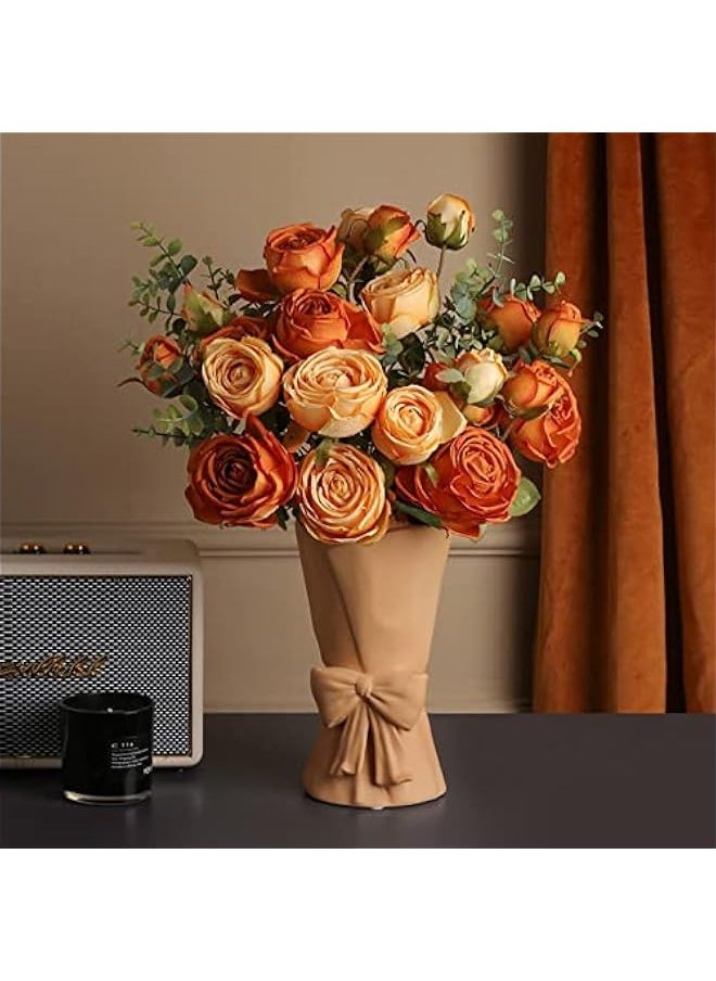 creative ceramic vase floral set home living room dining table decorations ornaments for Office Decor Home Table Garden Creative Gift-Single bottle (apricot grey yellow) no flower