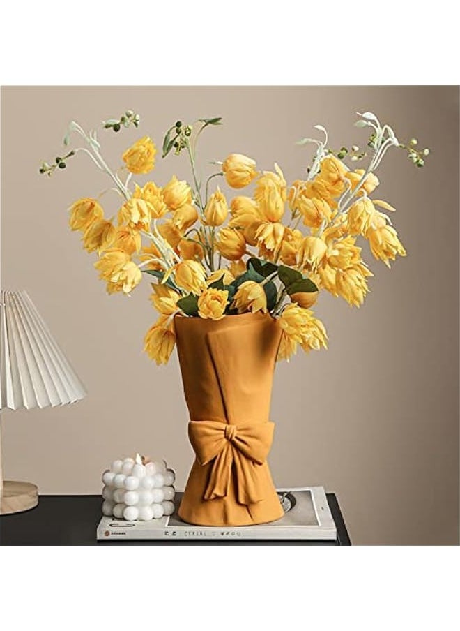 creative ceramic vase floral set home living room dining table decorations ornaments for Office Decor Home Table Garden Creative Gift-Single bottle (apricot grey yellow) no flower