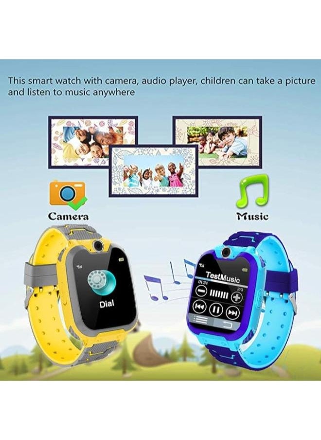 Children's IP65 Waterproof Smart Watch with SOS, Camera, Call, Music, 7 Games Puzzle, Alarm Clock, Compatible with iOS and Android for Girls and Boys(Yellow)