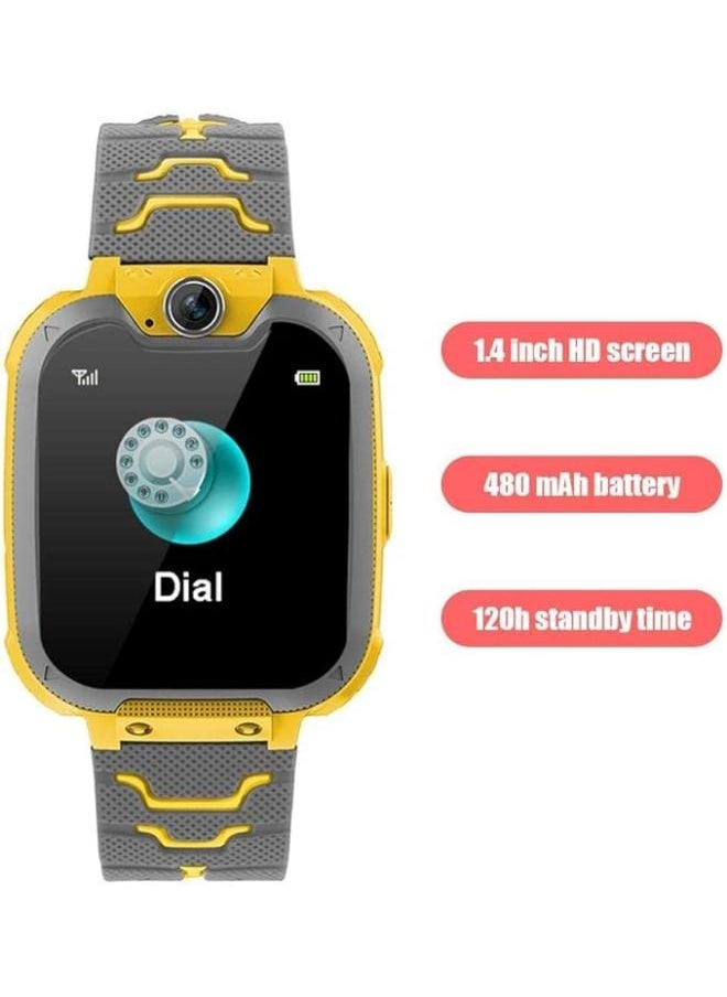 Children's IP65 Waterproof Smart Watch with SOS, Camera, Call, Music, 7 Games Puzzle, Alarm Clock, Compatible with iOS and Android for Girls and Boys(Yellow)