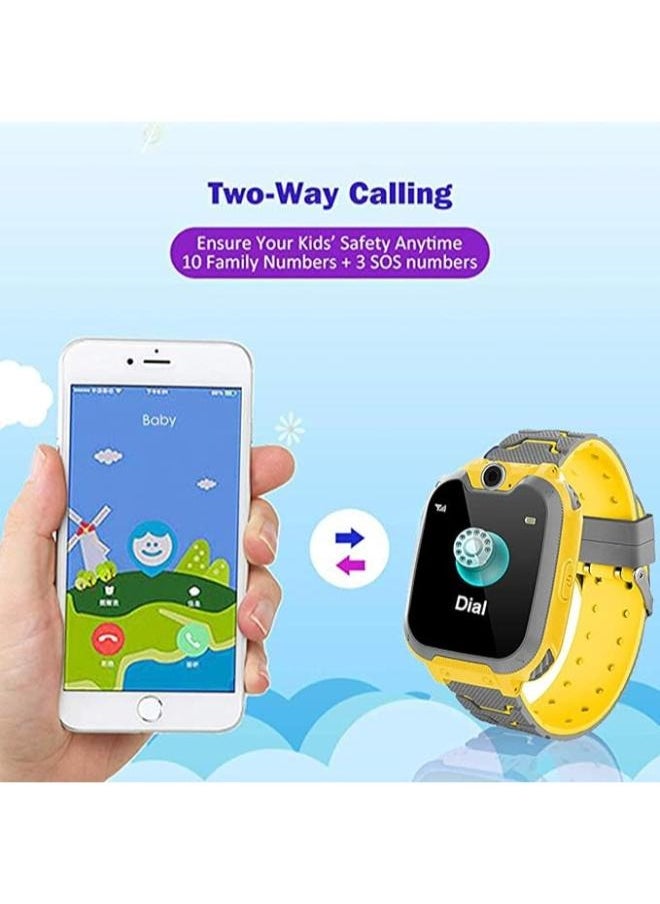 Children's IP65 Waterproof Smart Watch with SOS, Camera, Call, Music, 7 Games Puzzle, Alarm Clock, Compatible with iOS and Android for Girls and Boys(Yellow)