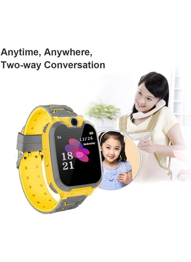 Children's IP65 Waterproof Smart Watch with SOS, Camera, Call, Music, 7 Games Puzzle, Alarm Clock, Compatible with iOS and Android for Girls and Boys(Yellow)