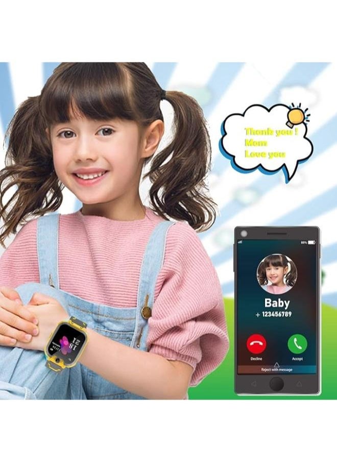Children's IP65 Waterproof Smart Watch with SOS, Camera, Call, Music, 7 Games Puzzle, Alarm Clock, Compatible with iOS and Android for Girls and Boys(Yellow)