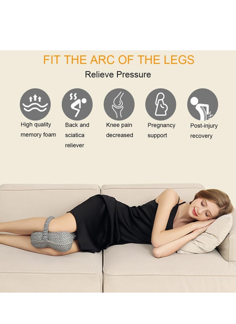 Knee Pillow for Side Sleepers, Butterfly Hollow Design Aligns Spine and Relieves Pressure, Memory Foam Leg Elastic Pillow Strap for Sleeping for Back Pain,Leg Pillow, Gray