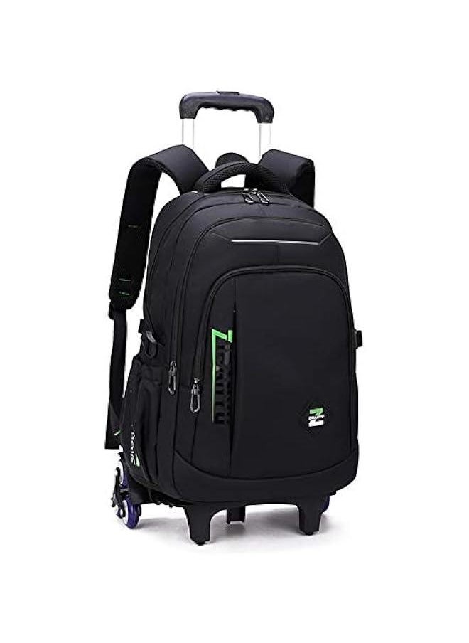 Black Kids Boys Rolling Backpack Teens Carry-on Luggage with Wheels Trolly BookBag for School-6 Wheels