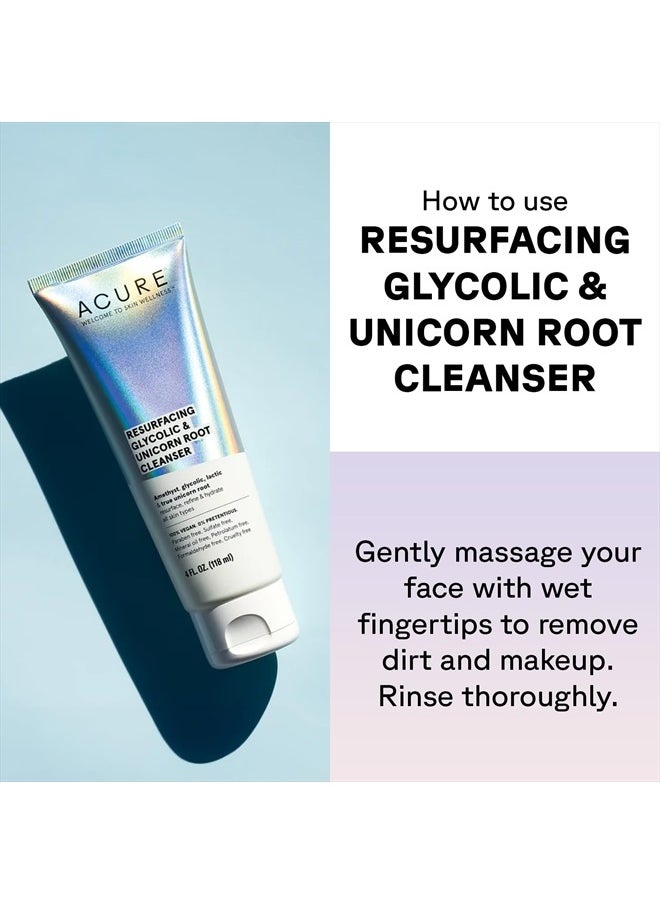 Resurfacing Glycolic & Unicorn Root Cleanser- Gentle Daily Exfoliation Cleansing Cream - Brightening & Hydrating Face Wash - for All Skin Type 4 Fl Oz