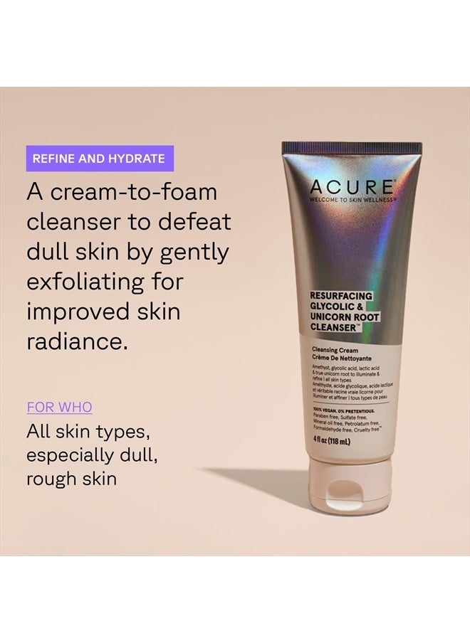 Resurfacing Glycolic & Unicorn Root Cleanser- Gentle Daily Exfoliation Cleansing Cream - Brightening & Hydrating Face Wash - for All Skin Type 4 Fl Oz