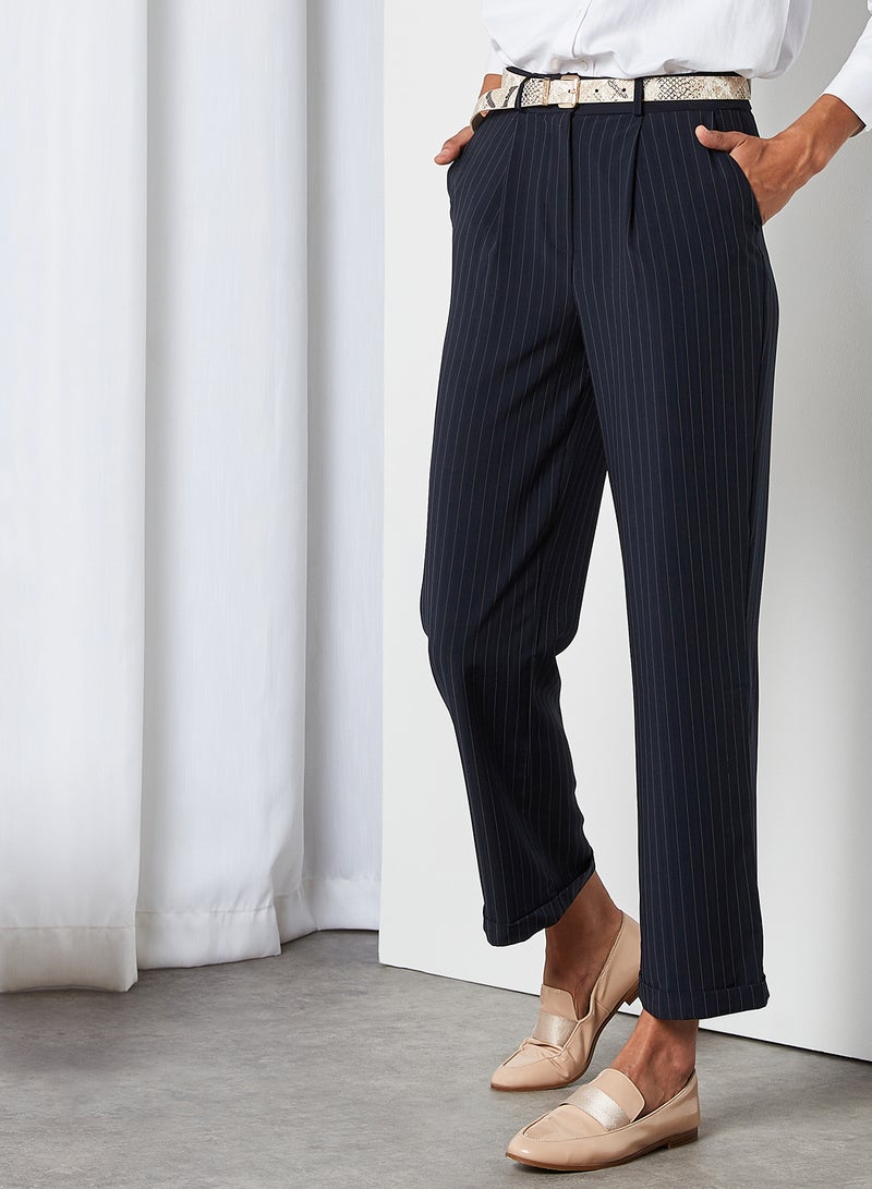 Pleated Pinstripe Pants Navy
