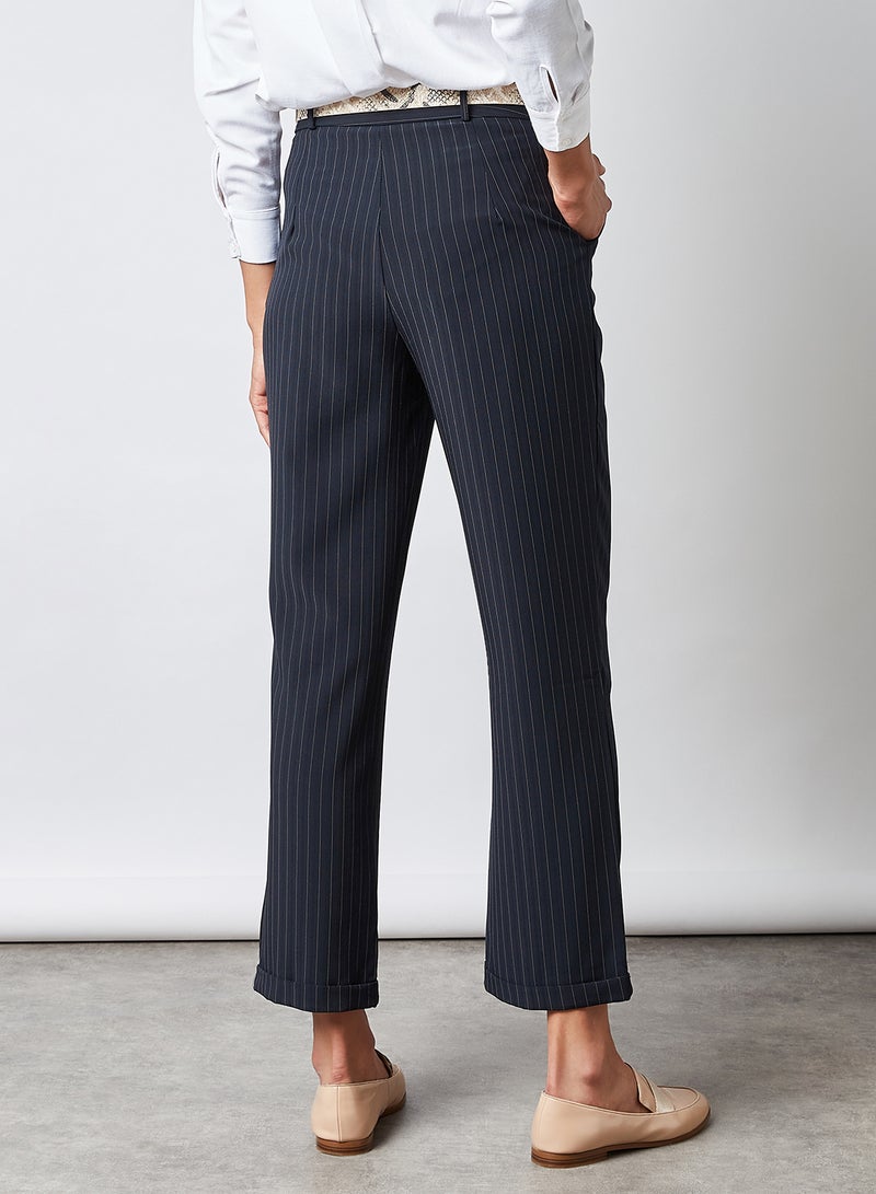Pleated Pinstripe Pants Navy