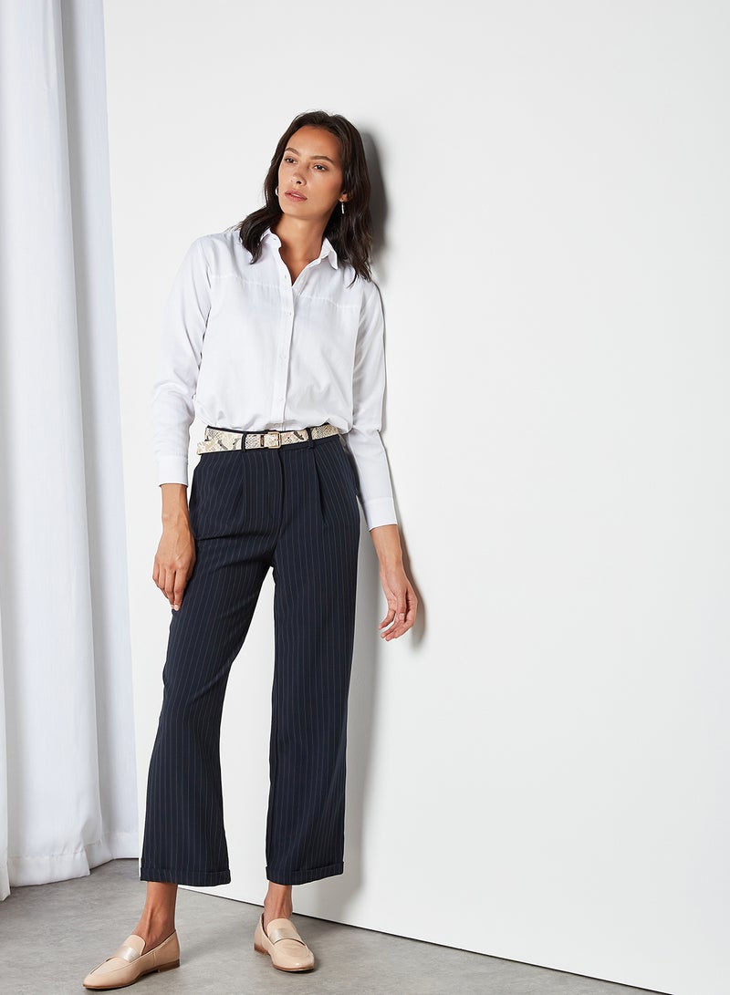 Pleated Pinstripe Pants Navy