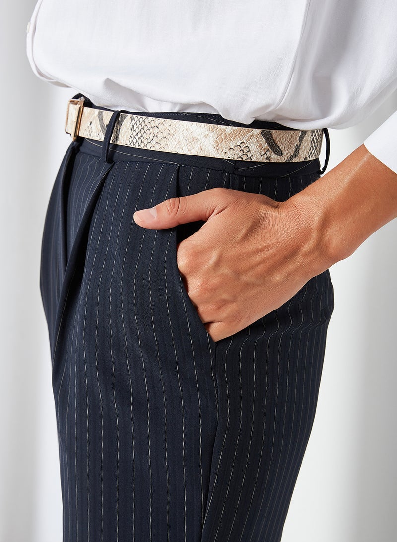 Pleated Pinstripe Pants Navy