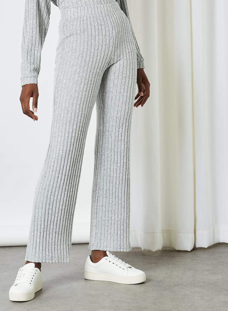 Wide Fit Rib Pants Light Grey Melange