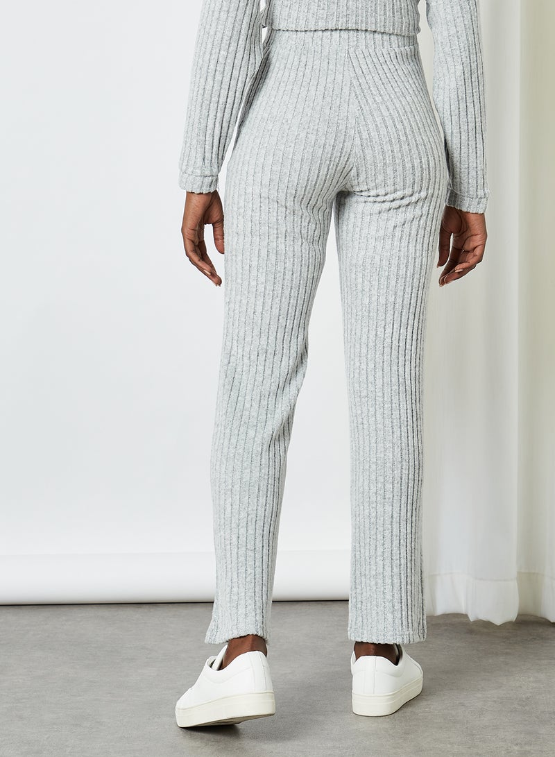 Wide Fit Rib Pants Light Grey Melange
