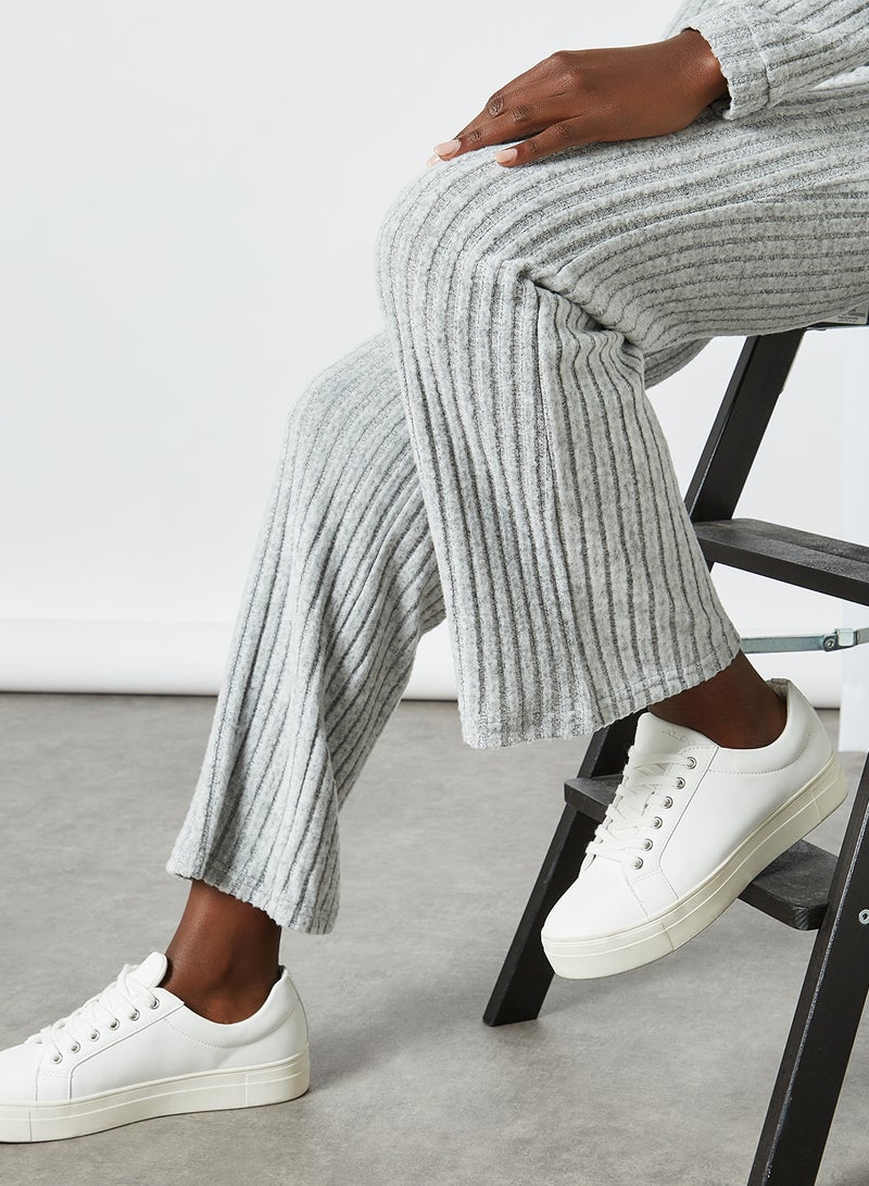 Wide Fit Rib Pants Light Grey Melange
