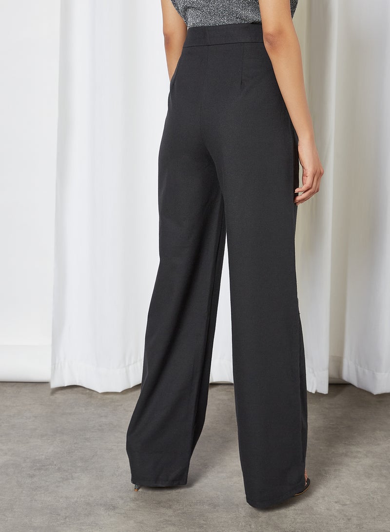 Mid-Rise Straight Leg Pants Black