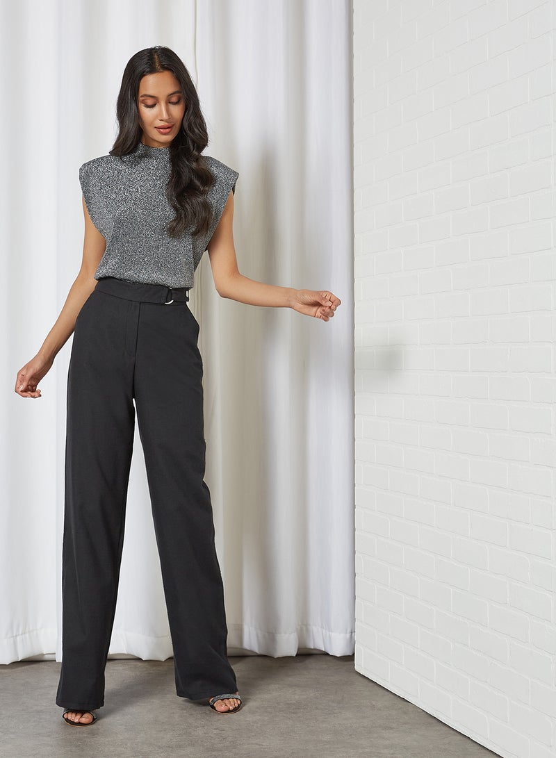 Mid-Rise Straight Leg Pants Black