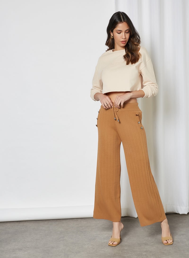 Wide Leg Knit Pants Camel