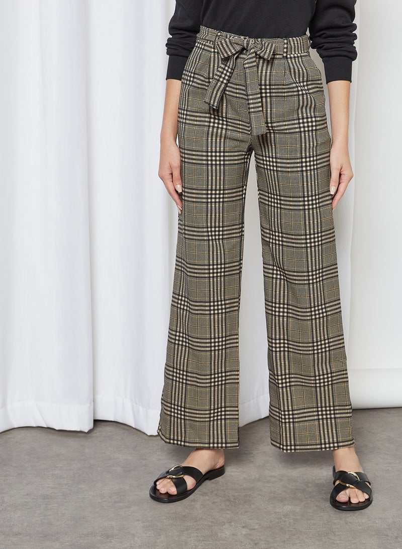 Checkered Waist Tie Pants Black