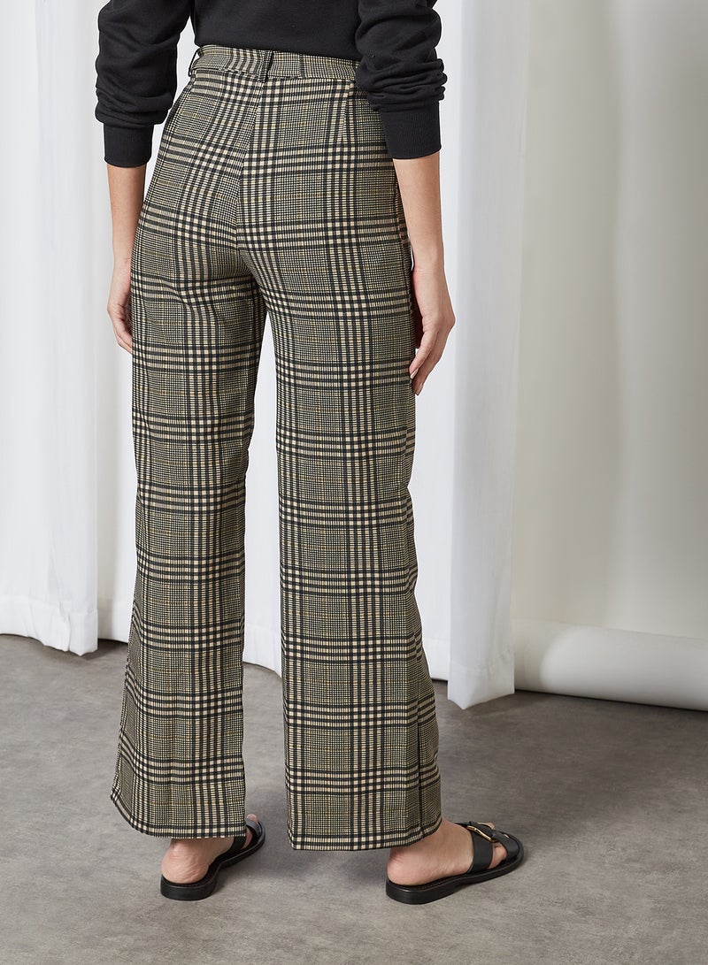 Checkered Waist Tie Pants Black