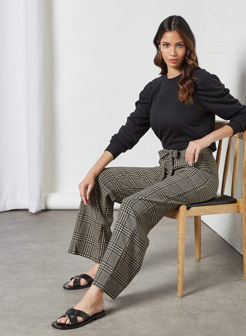 Checkered Waist Tie Pants Black
