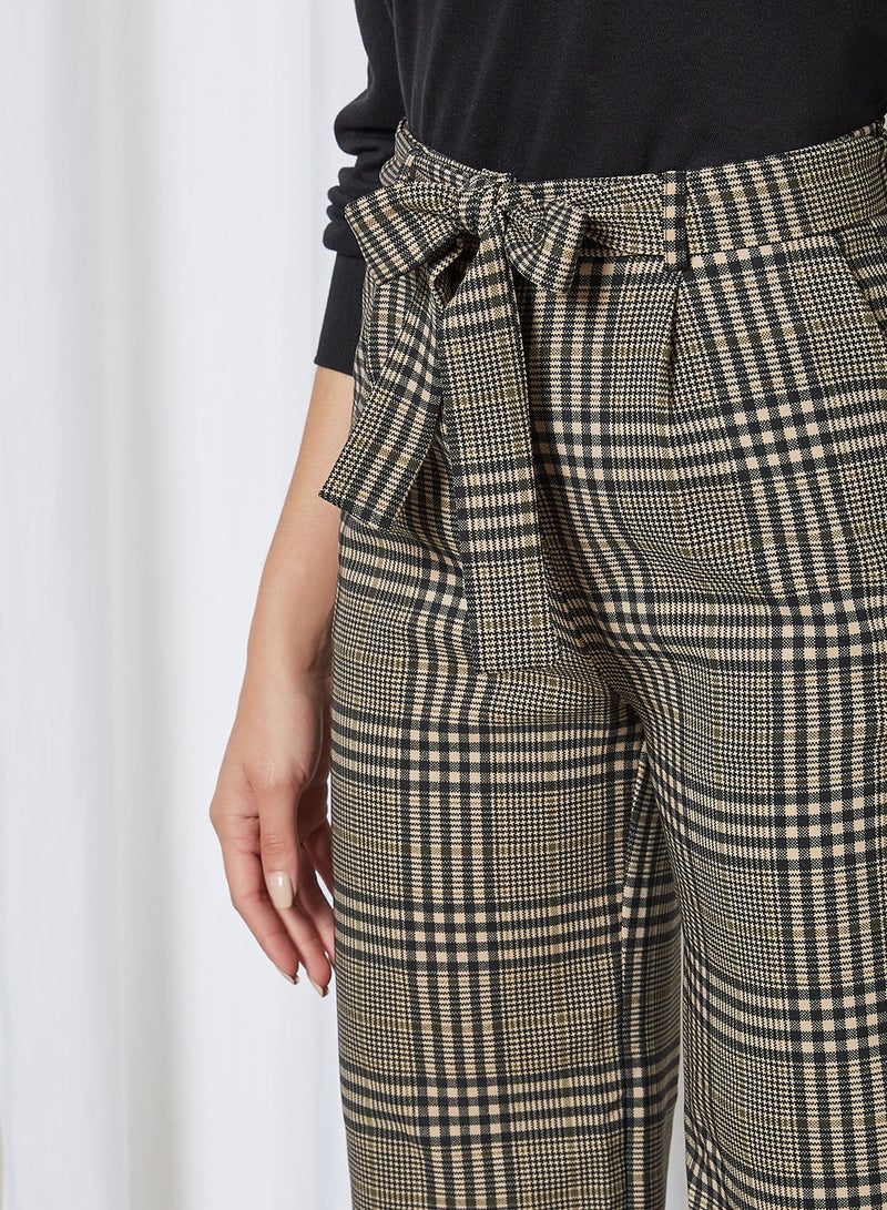 Checkered Waist Tie Pants Black