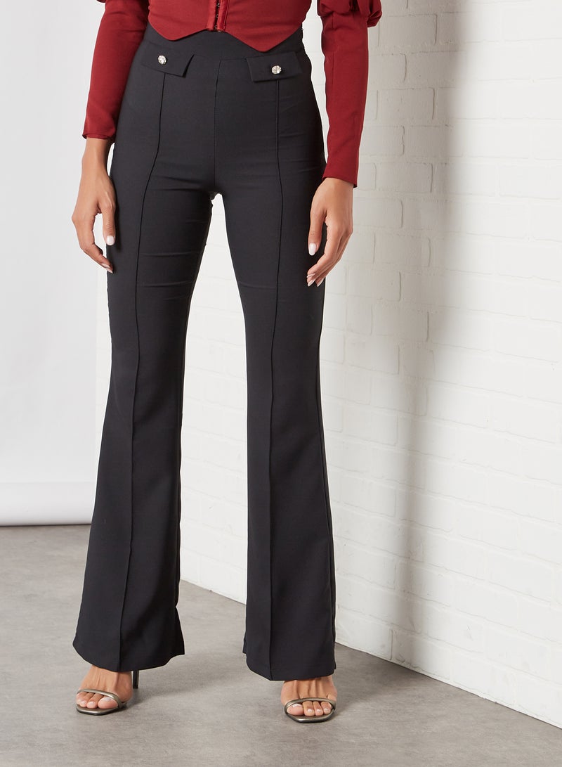 High-Waist Flared Pants Black