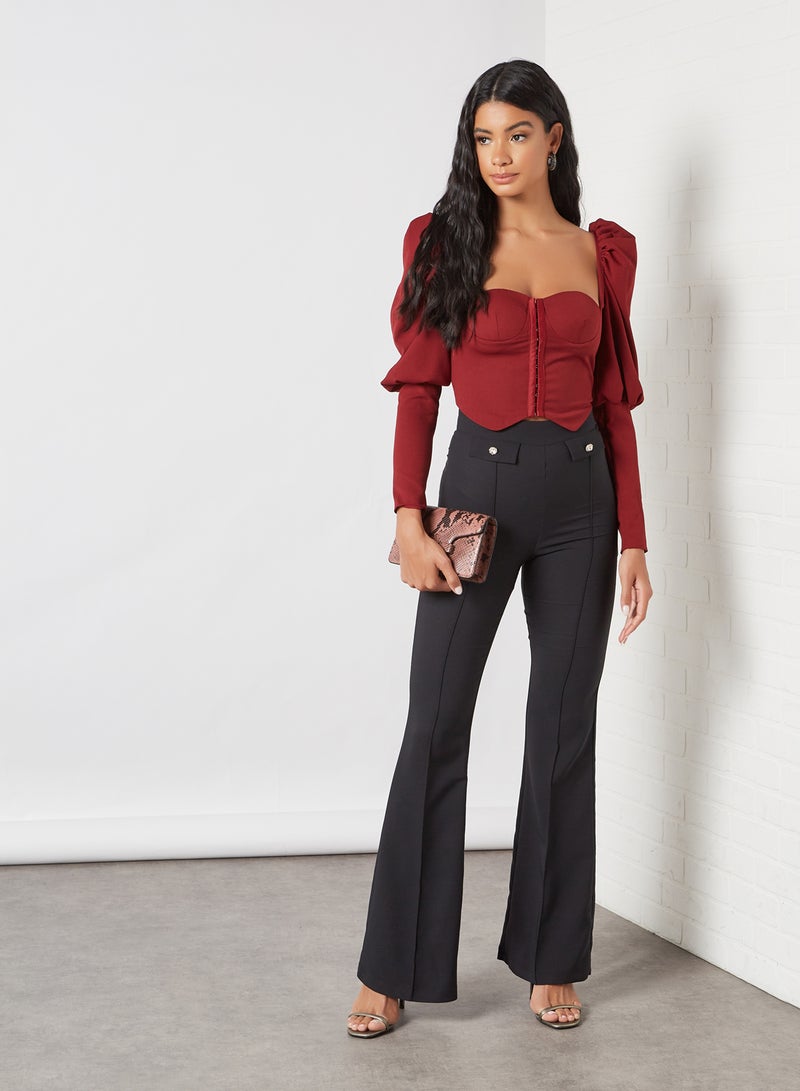 High-Waist Flared Pants Black
