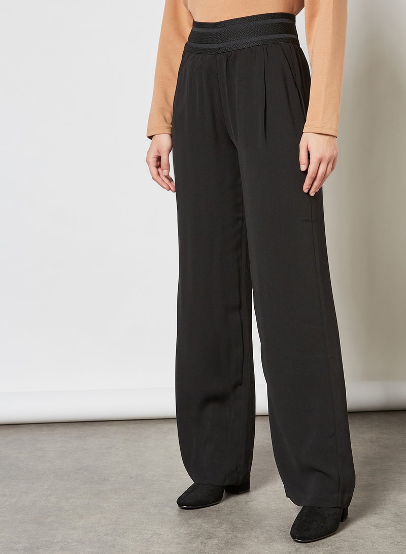 Elasticated Straight Fit Pants Black