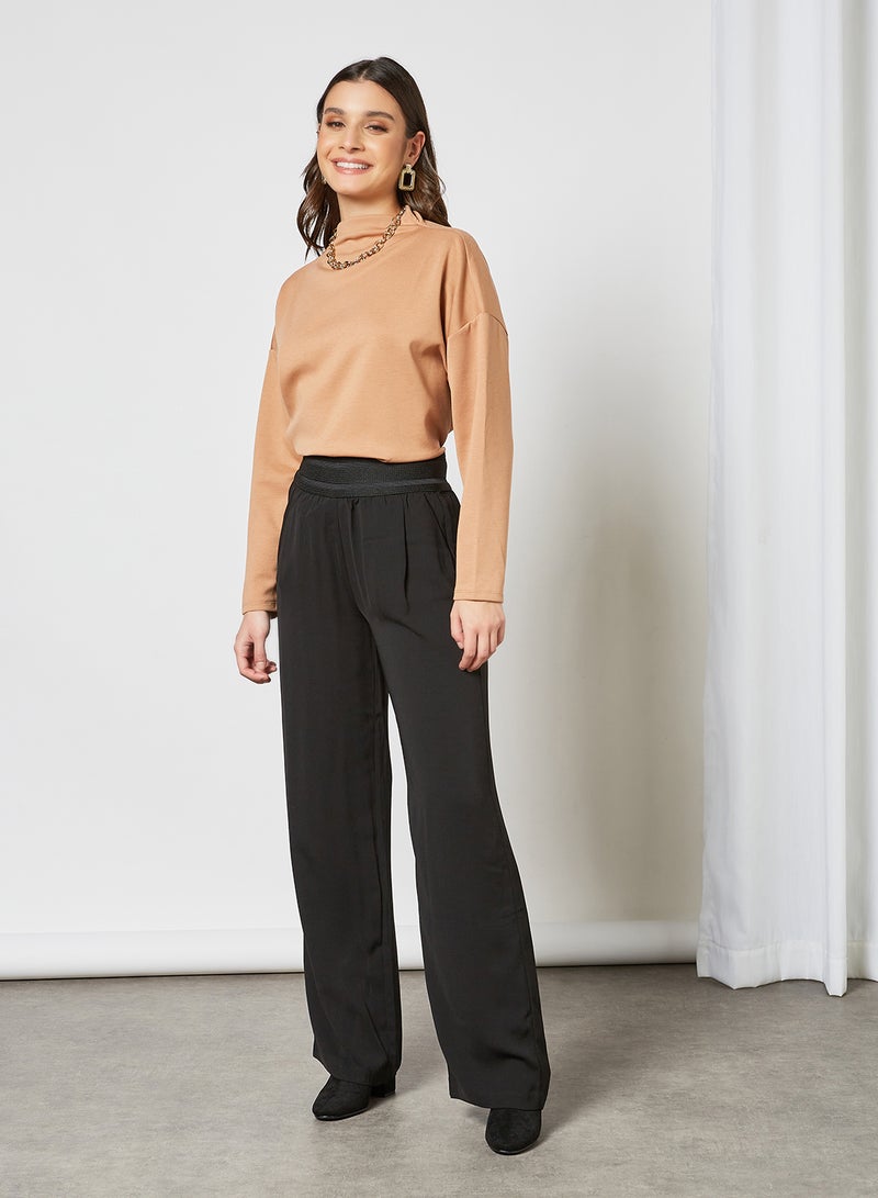 Elasticated Straight Fit Pants Black
