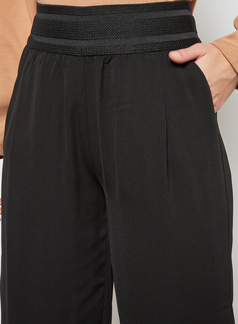 Elasticated Straight Fit Pants Black