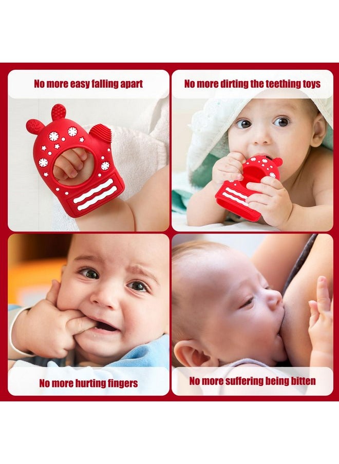 Christmas Baby Teething Toys, Anti-Drop Teething Mitten for 3-6 Months, Easy-Grip Hand Teethers for Babies 6-12 Months, Silicone Teething Glove for Infants Boys Girls Soothing Teething Relief Red