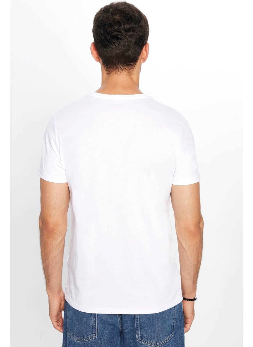 Men's Slim Fit Narrow Cut Cotton Soft Textured Printed White Crew Neck T-Shirt