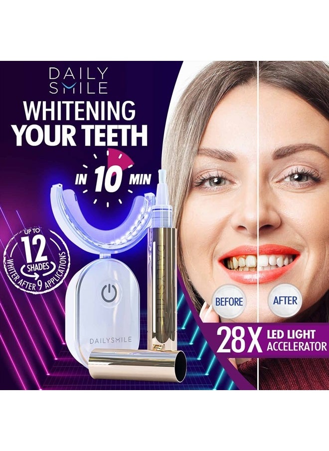 Premium 10-Min Teeth Whitening Kit for Sensitive Teeth, Helps Remove 20 Years of Stains, Teeth Whitening Strips Alternative, Waterproof 28X LED Teeth Whitening Light, 4 Teeth Whitening Pen