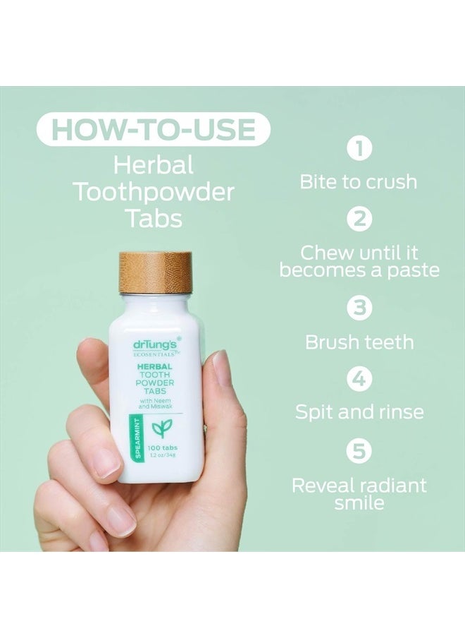 DrTung's Herbal Toothpaste Tablets - Fluoride Free Toothpaste Tabs, Travel Size Toothpowder Tabs, TSA Compliant, Toothpowder Tabs, Vegan, Non-GMO, Chewable Tablets - Mint-Free (100 Tabs)