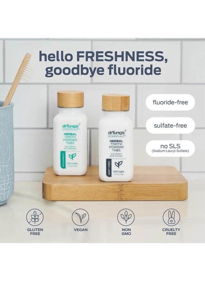 DrTung's Herbal Toothpaste Tablets - Fluoride Free Toothpaste Tabs, Travel Size Toothpowder Tabs, TSA Compliant, Toothpowder Tabs, Vegan, Non-GMO, Chewable Tablets - Mint-Free (100 Tabs)