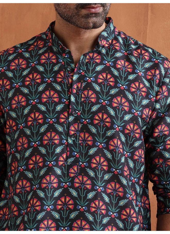 Men's Black printed Kurta