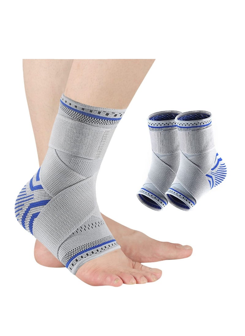 Ankle Brace Compression Sleeve (2 PACK), Adjustable Ankle Support for Men Women, Breathable Ankle Sleeve w/Ankle Strap for Sprained Ankle, Swelling Relief Pain, Plantar Fasciitis (M-(1pair))