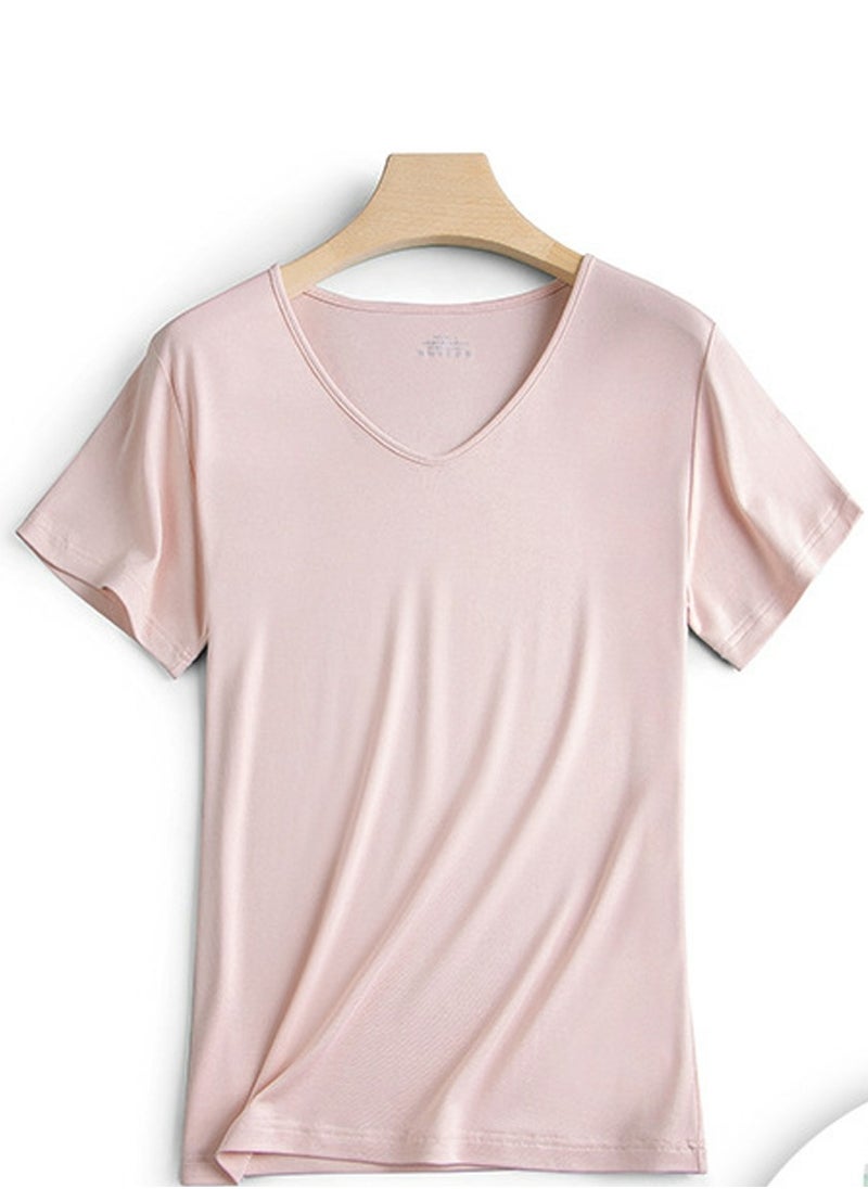 Women's Solid Color Classic Short Sleeve V-Neck Modal T-Shirt Pale Pink