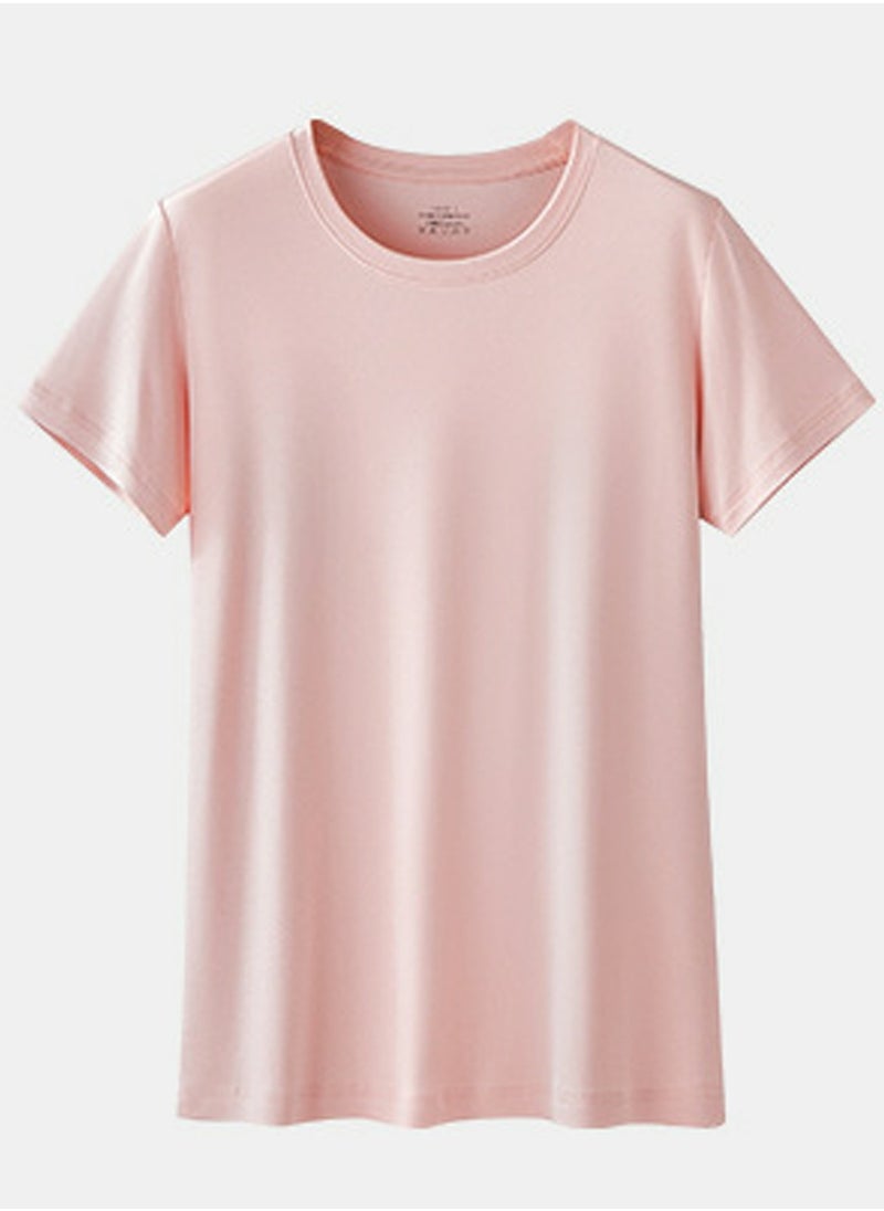 Women's Solid Color Classic Short Sleeve Crew Neck Modal T-Shirt Pale Pink
