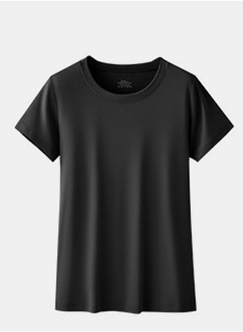 Women's Solid Color Classic Short Sleeve Crew Neck Modal T-Shirt Black