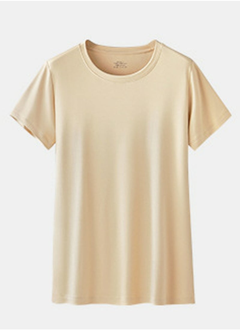 Women's Solid Color Classic Short Sleeve Crew Neck Modal T-Shirt Beige