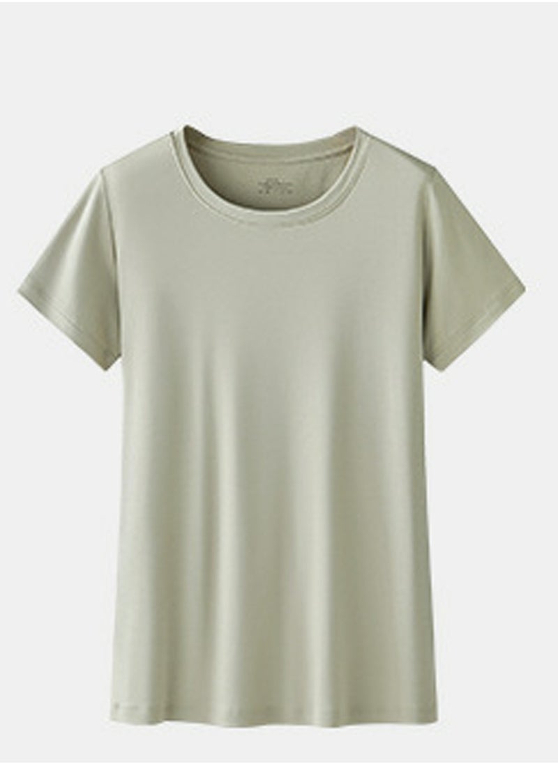 Women's Solid Color Classic Short Sleeve Crew Neck Modal T-Shirt Olive Green