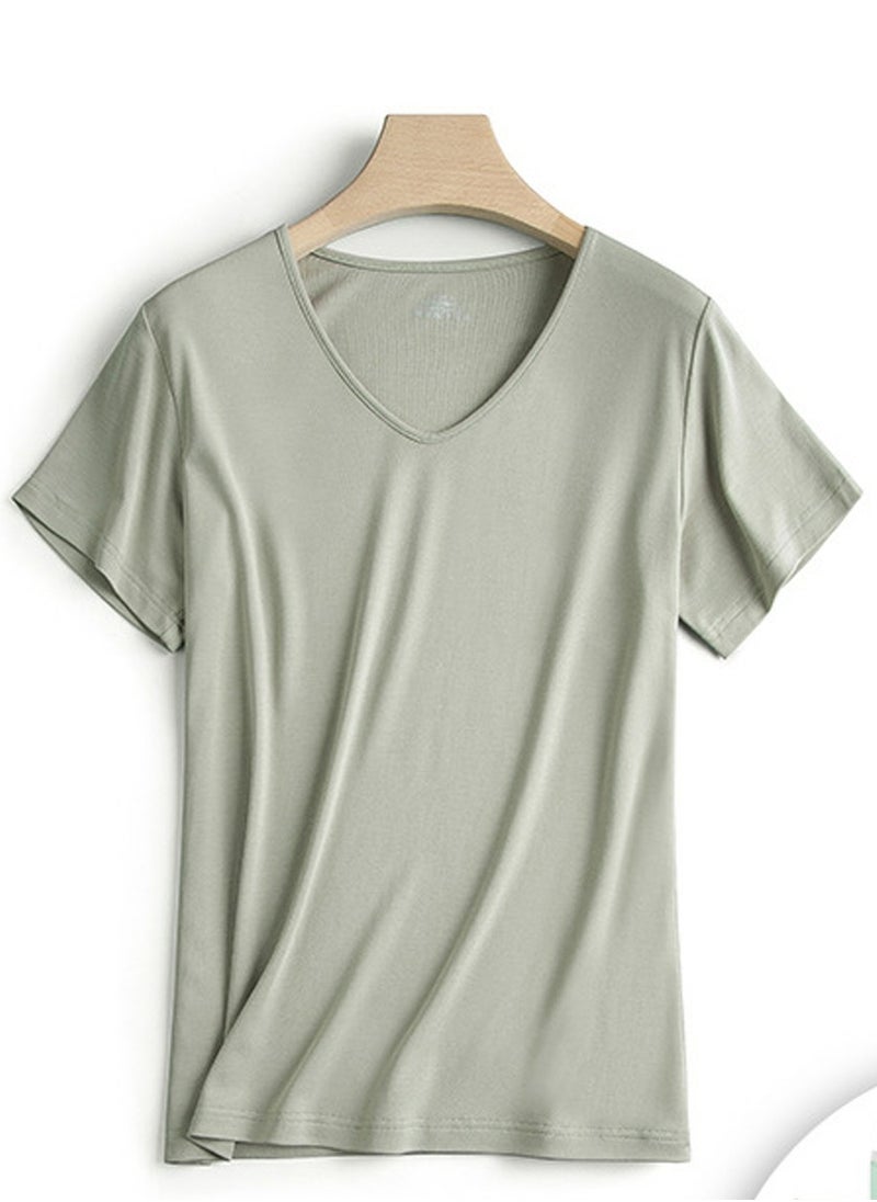 Women's Solid Color Classic Short Sleeve V-Neck Modal T-Shirt Olive Green
