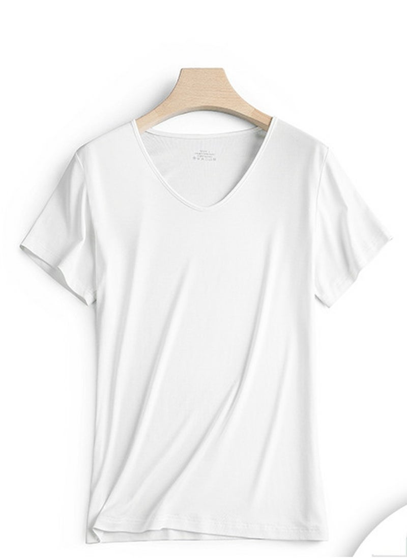 Women's Solid Color Classic Short Sleeve V-Neck Modal T-Shirt White