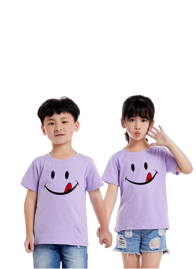 Unisex Family Couple Parent-Child clothing Smiley Face Pattern T-shirt Purple